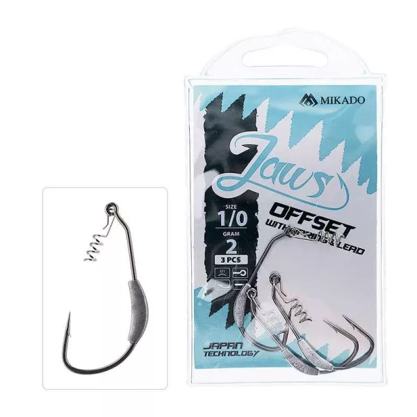 Mikado Jaws Offset Cu șurub și plumb 3/0 3gr Cârlig offset cu ochet și contrabarbie 3db
