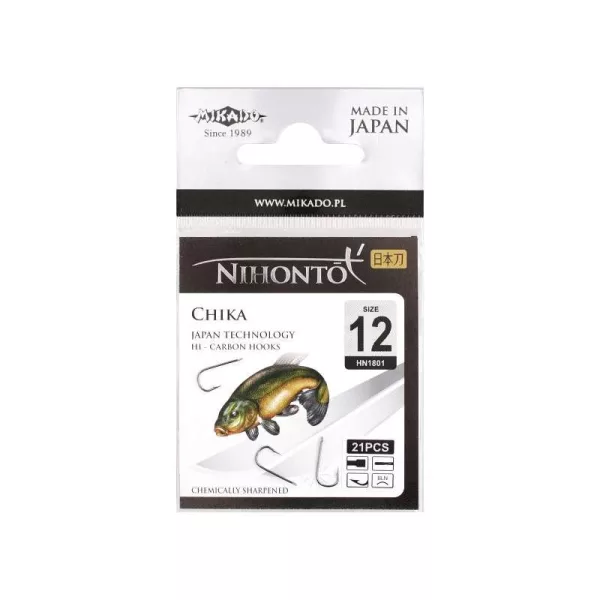 Mikado Nihonto Chika Cârlig de plătică cu barbă, fără ochet, mărimea 18, 22 buc