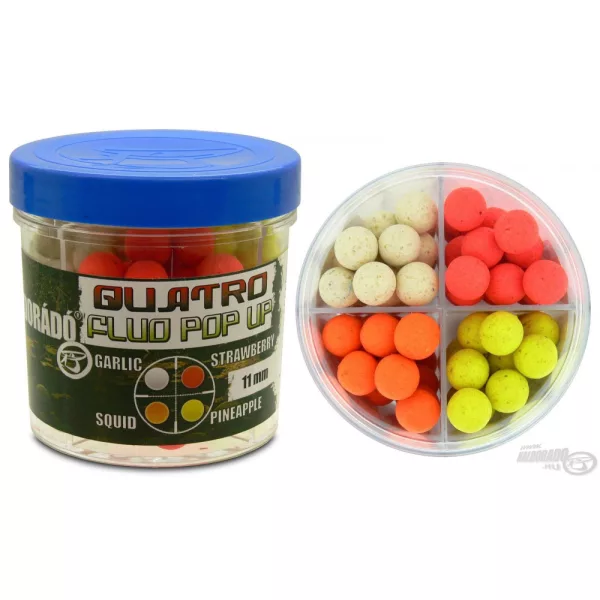 Haldorádó Quatro Fluo Pop Up Boilies 11 mm / 4 arome într-o cutie