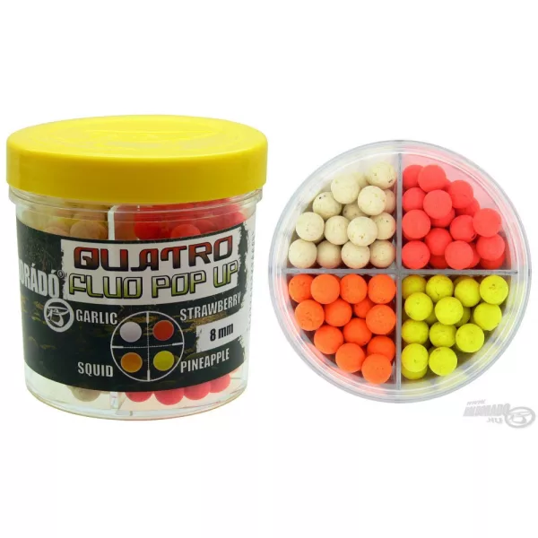 Haldorádó Quatro Fluo Pop Up Boilies 8 mm / 4 arome într-o cutie