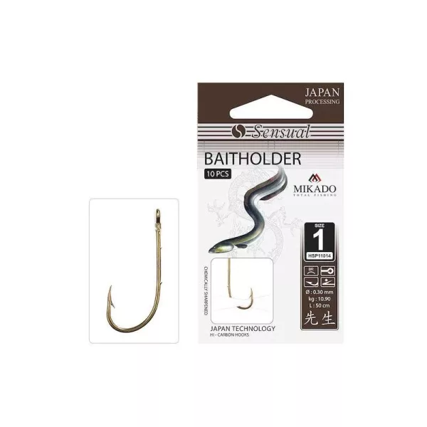 Mikado Sensual Baitholder 1/0 Ochi, Cârlig pre-legat cu ghimpe 10 buc