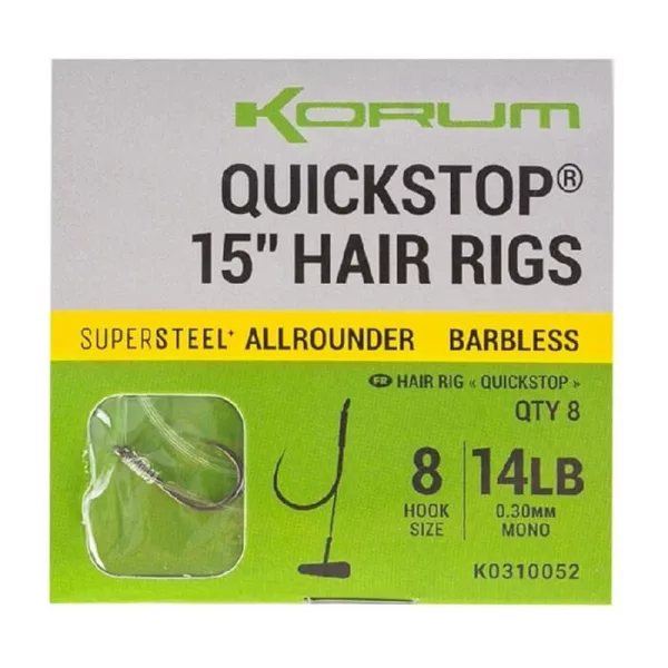 Korum 38cm Big Fish Hair Rigs W Quickstops Size 8 Montură Monofil Fără Barbă Cu Ochi