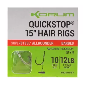   Korum 38cm Big Fish Hair Rigs W Quickstops Size 10 Montură Monofil Cu Barbă Cu Ochi
