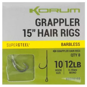   Korum Grappler Hair Rigs 38cm 10 Cârlig monofil pre-legat fără barbă și ochet