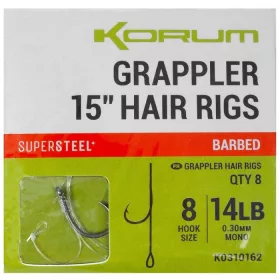   Korum Grappler Hair Rigs 38cm 10 Cârlig monofil pre-legat cu barbă și ochet