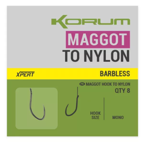 Korum Xpert Maggot Hooks To Nylon Monofil Cârlig Legat Fără Barbă 16