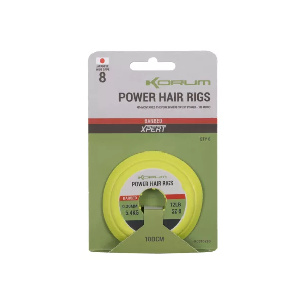 Korum Power Hair Rigs 8 BD Cârlige cu Ochet și Fir Montate 6buc