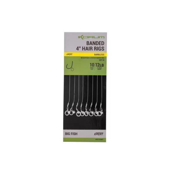 Korum Banded Hair Rigs 10 Barbless Cârlig Monofilament Legat fără Barbă, cu Ochi 8buc