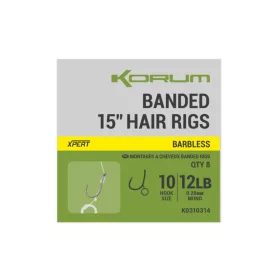   Korum Banded Hair Rigs 10 Barbless Cârlig Monofilament Legat fără Barbă, cu Ochi 8buc