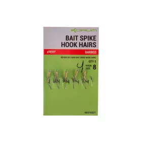   Korum Bait Spike Hook Hairs Barbed 8 Cârlig cu Spike pentru Momeală, cu Ochet, cu Barbetă 5 buc.