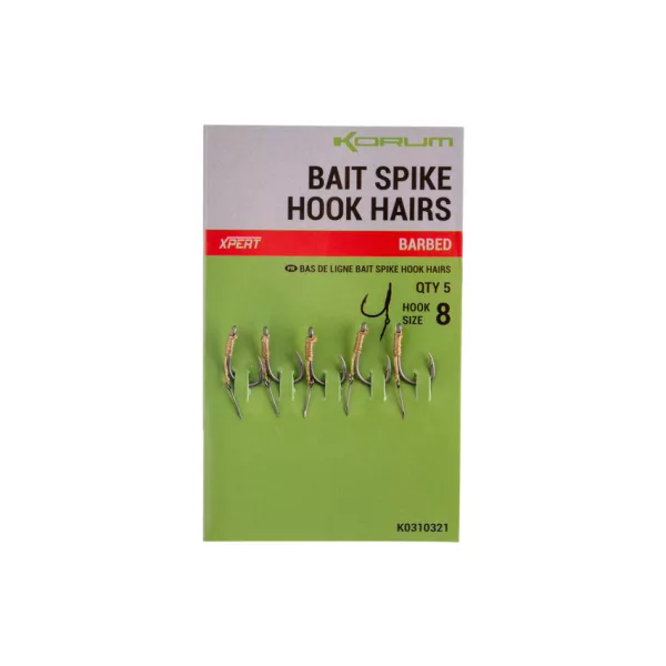Korum Bait Spike Hook Hairs Barbed 8 Cârlig cu Spike pentru Momeală, cu Ochet, cu Barbetă 5 buc.