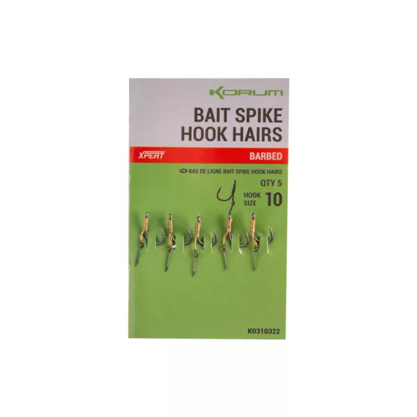 Korum Bait Spike Hook Hairs Barbed 10 Cârlig cu Spike pentru Momeală, cu Ochet, cu Barbetă 5 buc.