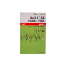   Korum Bait Spike Hook Hairs Barbed 14 Cârlig cu Spike pentru Momeală, cu Ochet, cu Barbetă 5 buc.