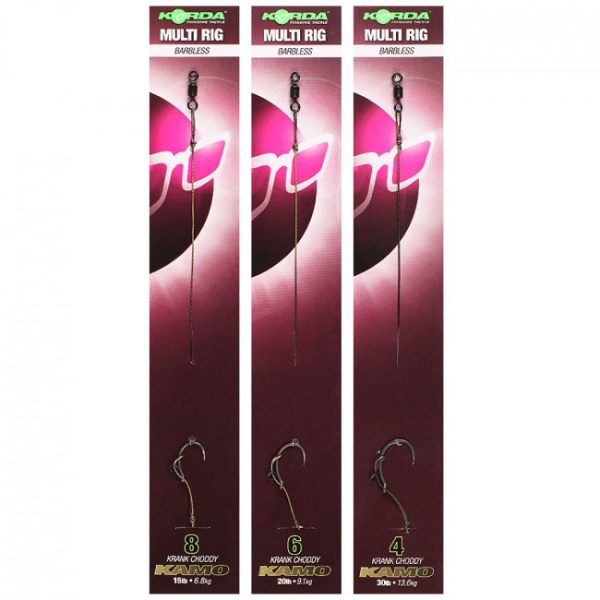 Korda Multi Rig size 4 Barbless Krank Choddy, Kamo 30lb - cârlig pre-legat pentru boilies