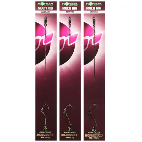 Korda Multi Rig size 6 Barbless Krank Choddy, Kamo 30lb - cârlig pre-legat pentru boilies
