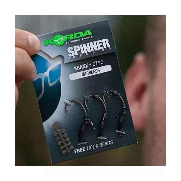 Korda Spinner Hook Sections Krank 4 Cârlig fără barbă, cu ochi, 3 buc.
