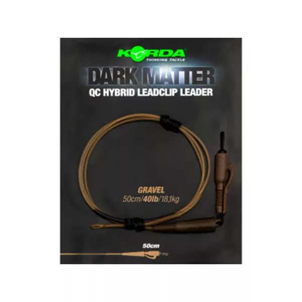 Korda Dark Matter Leader QC Hybrid Clip Gravel Transparent 50cm 40lb Montură Boiles Pre-legată