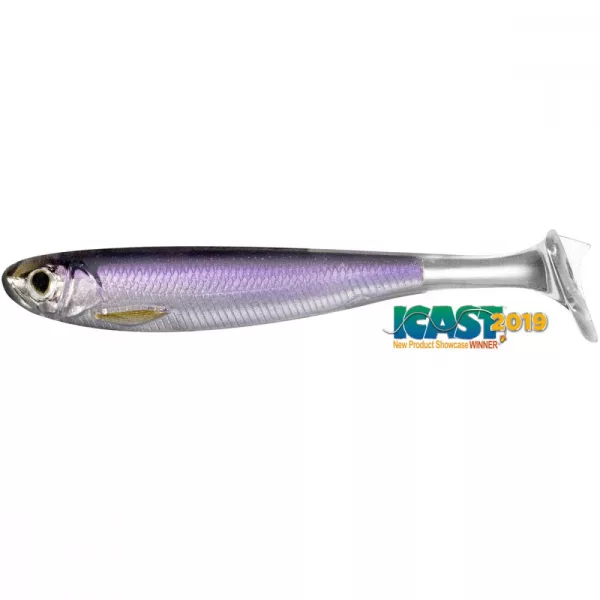 Livetarget Slow-Roll Shiner Paddle Tail Swimbait Silver/Purple 10cm Nalucă moale 4 buc.