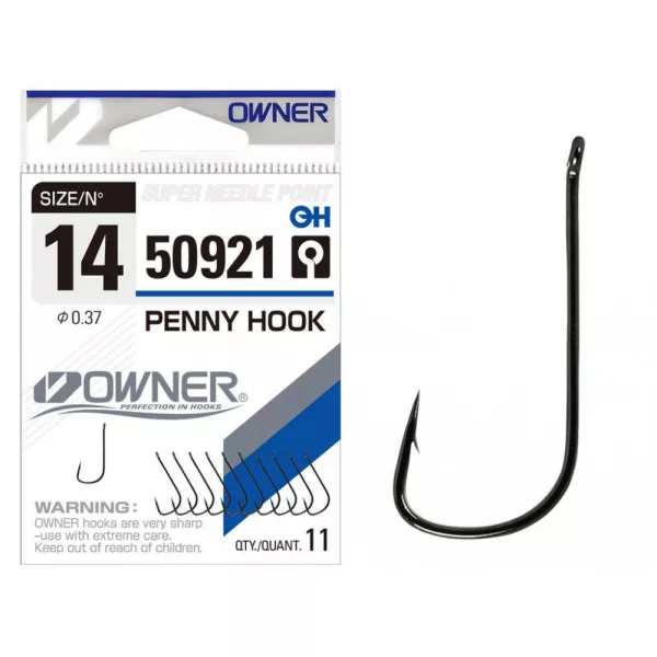 Owner 50921 Penny Hook 10 Cârlig pentru plătică cu ochi, cu barbă 10 buc