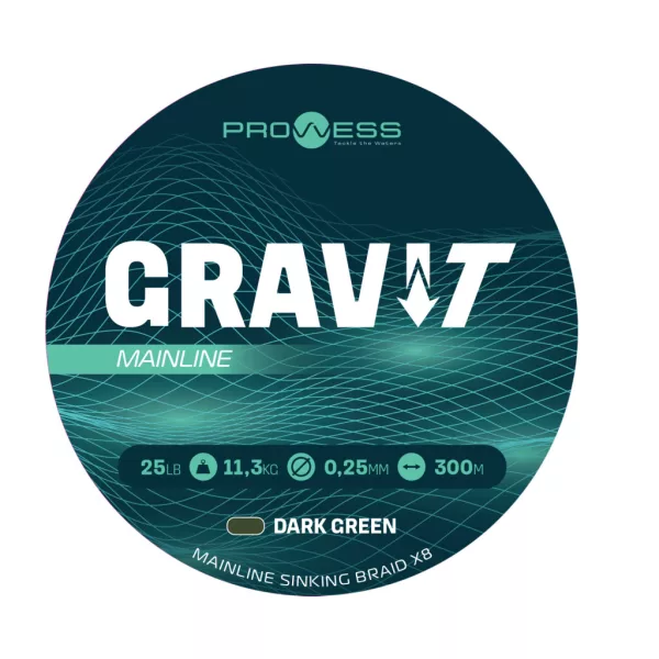 Prowess Gravi-T Mainline Braid X8 Verde închis Scufundător 0,25mm 300m Fir textil principal