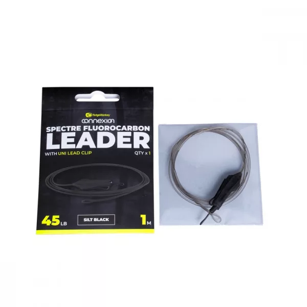 Ridgemonkey Spectre Fluorocarbon Uni Lead Clip Leader - Silt Negru Montură de crap