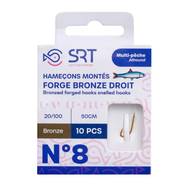 SRT Forged Bronzed Straight 0,26mm 50cm Monofil 2 Cârlige Pre-ligaturate 10 buc