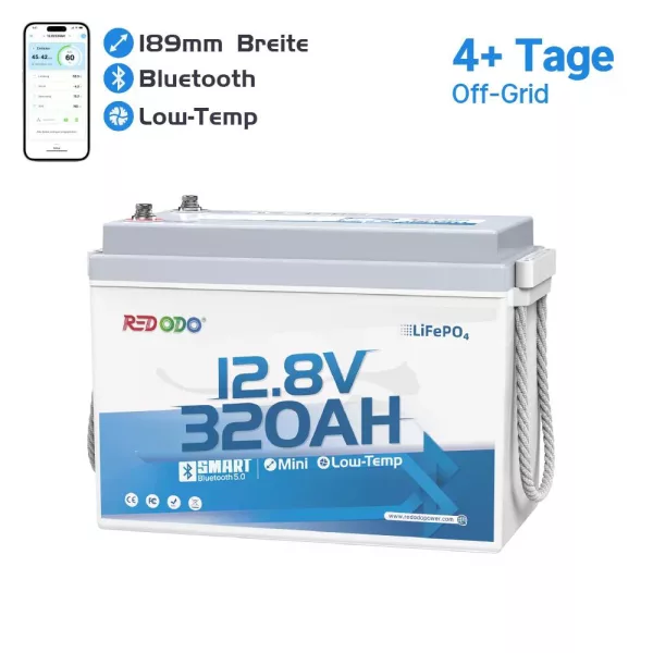 Redodo LiFePO4 12V 320Ah Mini B190 Bluetooth Akkumulátor 36,8x18,9x25,5cm