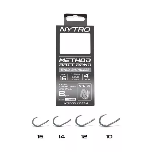 Nytro NTO-B3 10 0,25mm 10cm Előkötött Füles, Szakáll Nélküli Csaligyűrűs Horog 8db