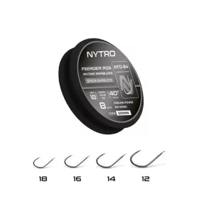   Nytro NTO4 Fine Feeder 14 0,13mm 100cm Előkötött Lapkás, Szakáll Nélküli Horog 8db