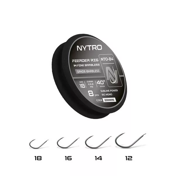 Nytro NTO4 Fine Feeder 16 0,11mm 100cm Előkötött Lapkás, Szakáll Nélküli Horog 8db