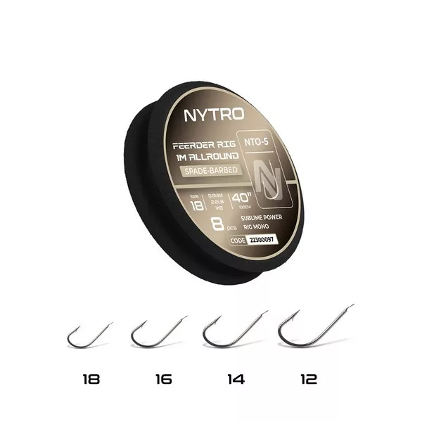 Nytro NTO5 Feeder Allround 16 0,11mm 100cm Előkötött Lapkás, Szakállas Horog 8db