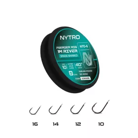   Nytro NTO6 Feeder River 16 0,13mm 100cm Előkötött Lapkás, Szakállas Horog 8db