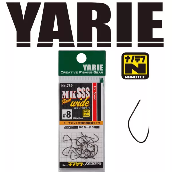 Yarie 739 MK SSS Wide 08 Barbless Cârlig cu ochi, fără barbetă, cu un singur cârlig pentru pești răpitori 15buc