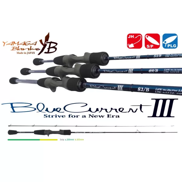 Yamaga Blanks Blue Current III 53/B Baitcast 1,61m 0,5-4,5gr Lansetă de Spinning din 2 Bucăți