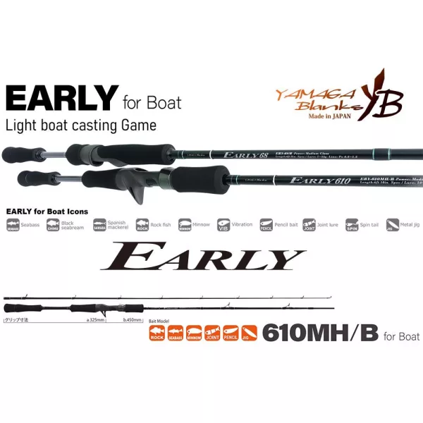 Yamaga Blanks Early Boat 610MH/B Baitcast 2,10m 10-50gr Lansetă de spinning din 2 bucăți