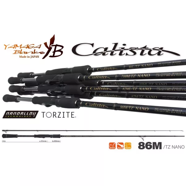 Yamaga Blanks Calista 86M TZ Nano 2,57m 28gr Lansetă de spinning din 2 bucăți