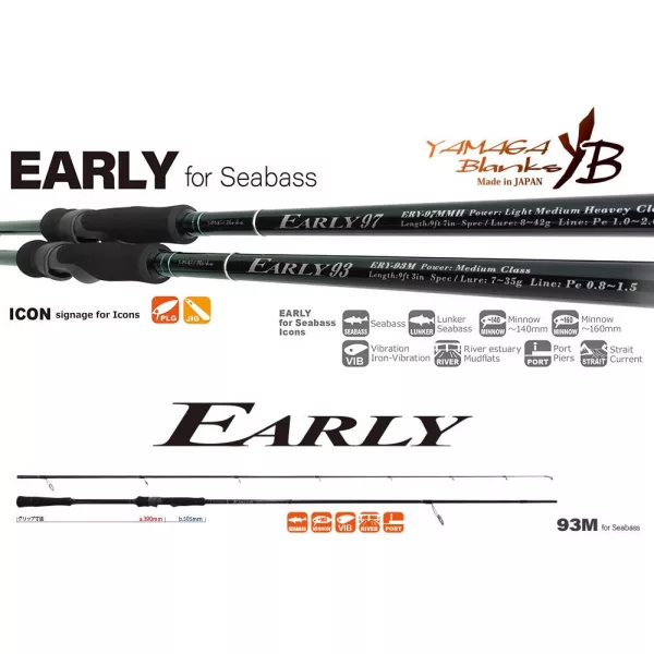 Yamaga Blanks Early Seabass 93M 2,81m 7-35gr Lansetă de spinning din 2 bucăți