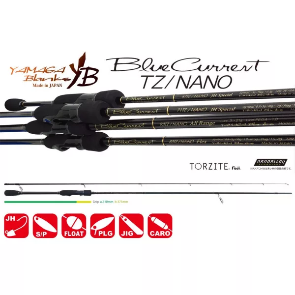 Yamaga Blanks Blue Current 85TZ Nano 2,57m 3-21gr 2 Bucăți Lansetă Spinning