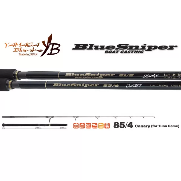 <b>Yamaga Blanks</b> Blue Sniper 85/4 Canary 2,57m 25-100gr 2 Bucăți Lansetă de Spinning