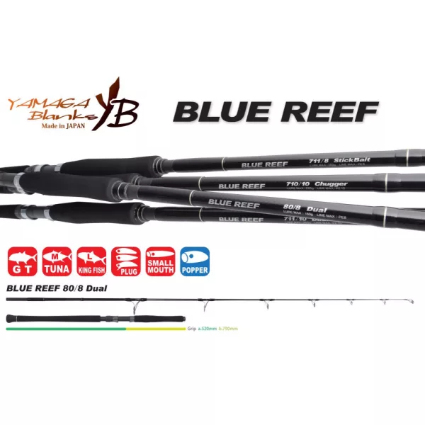 Yamaga Blanks Blue Reef GT 80/8 Dual 2,49m 160gr Lansetă de spinning din 2 piese